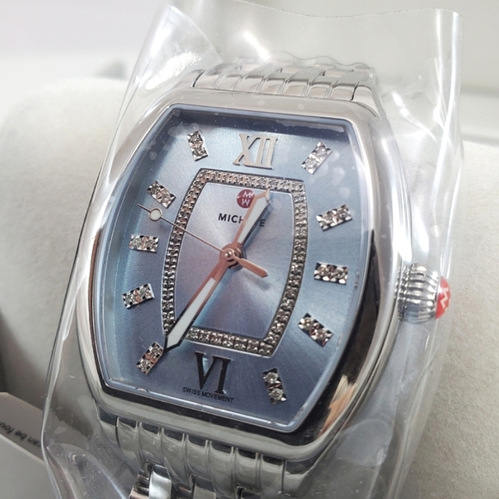 Michele Silver-Tone Watch with Blue Dial and Crystal Accents - Picture 5 of 13